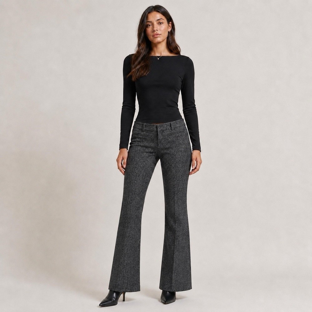 Nanette Lepore Women's 4 Gray Wool Tweed Flare Dress Pants Y2K Made USA